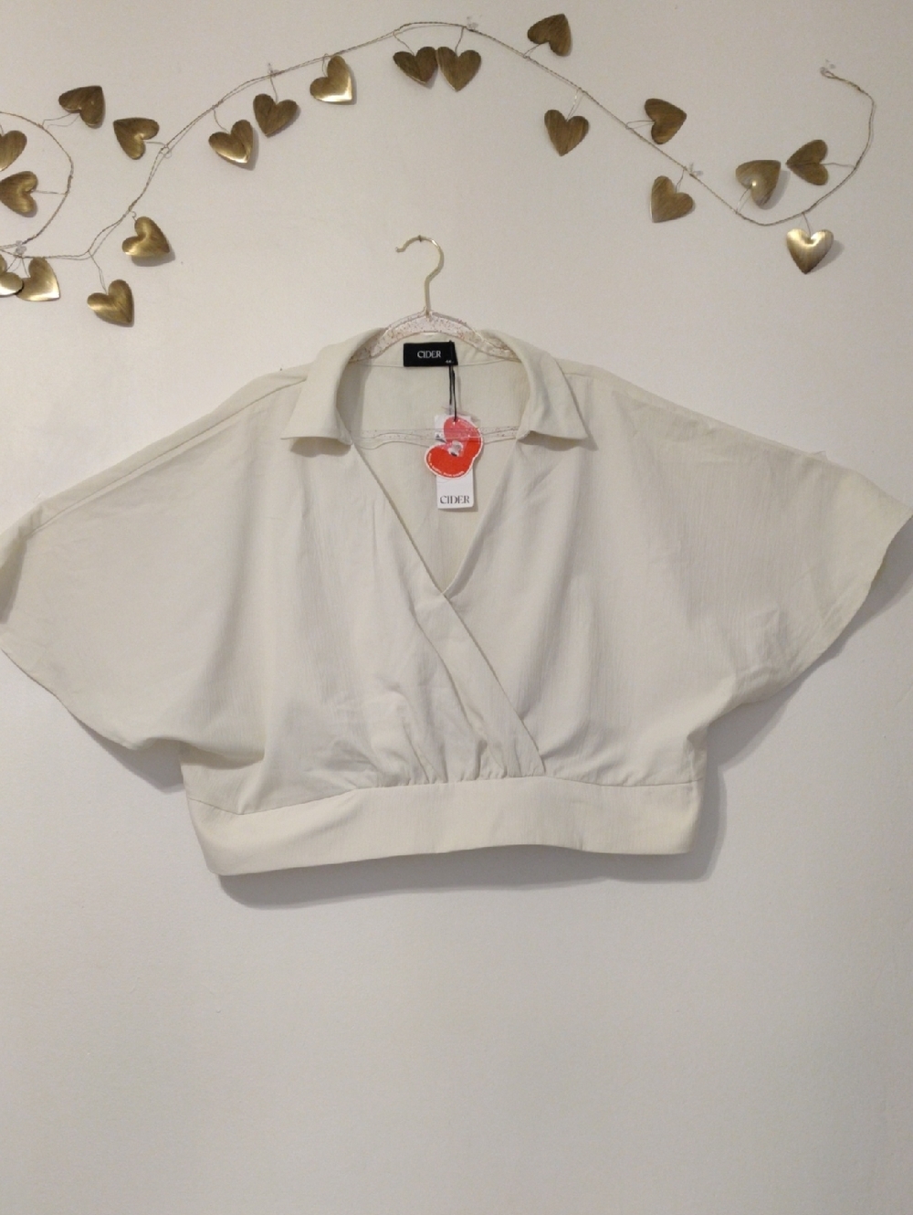 Cider Off-White Cropped Wrap Collar Top